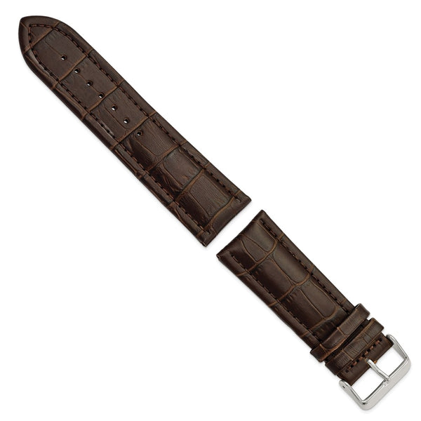 DeBeer 26mm Dark Brown Matte Alligator Grain Leather with Silver-tone Buckle 7.5 inch Watch Band