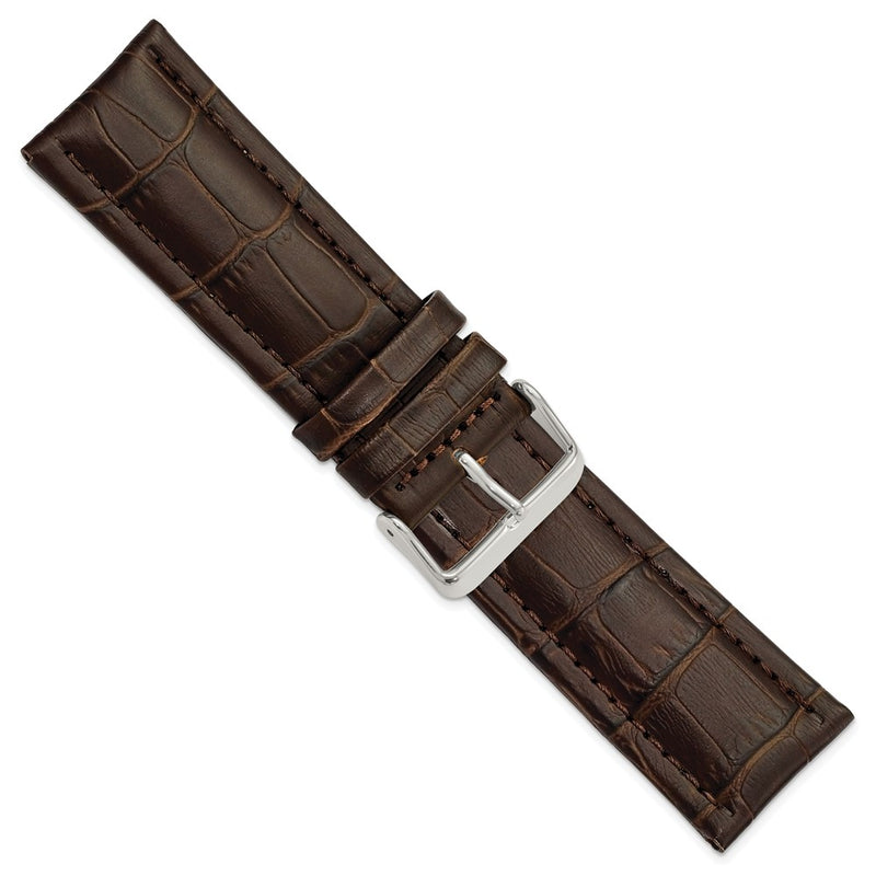 DeBeer 26mm Dark Brown Matte Alligator Grain Leather with Silver-tone Buckle 7.5 inch Watch Band