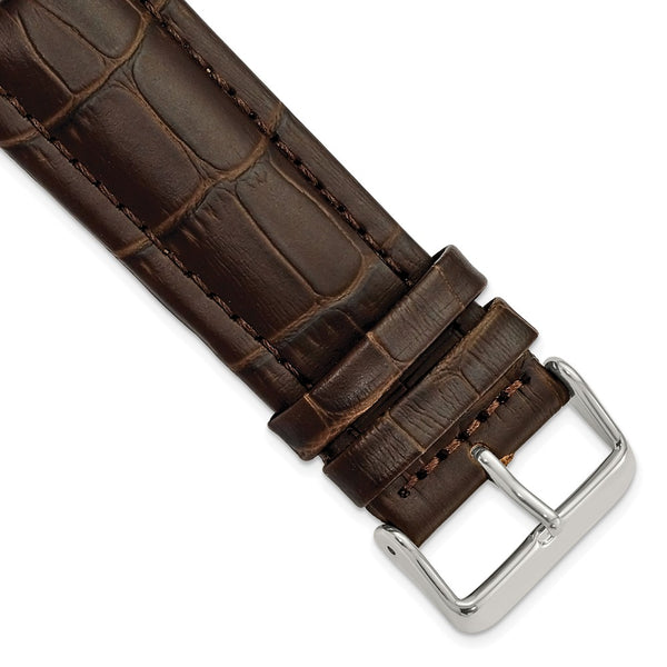 26mm Dark Brown Matte Alligator Grain Silver-tone Buckle Watch Band