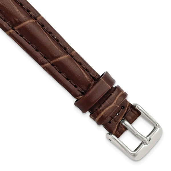 14mm Light Brown Matte Alligator Grain Silver-tone Bkle Watch Band