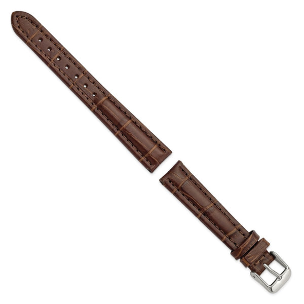 16mm Light Brown Matte Alligator Grain Silver-tone Bkle Watch Band