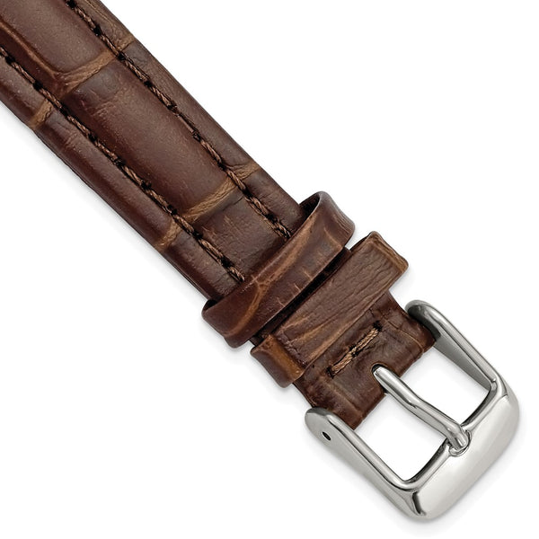 16mm Light Brown Matte Alligator Grain Silver-tone Bkle Watch Band