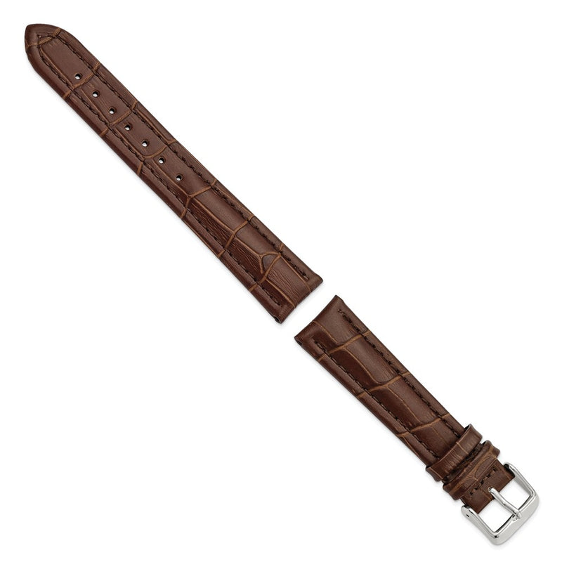 18mm Light Brown Matte Alligator Grain Silver-tone Bkle Watch Band