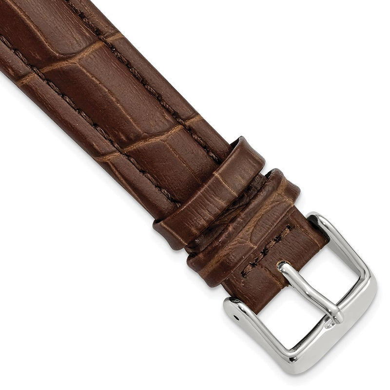 18mm Light Brown Matte Alligator Grain Silver-tone Bkle Watch Band