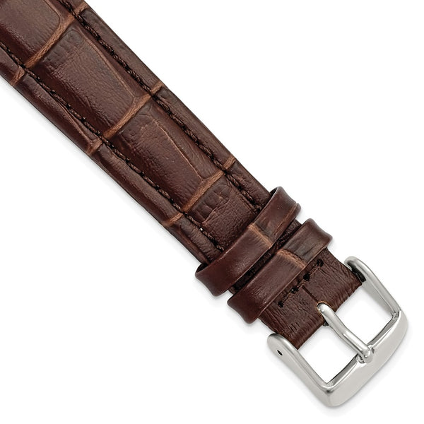 19mm Light Brown Matte Alligator Grain Silver-tone Bkle Watch Band