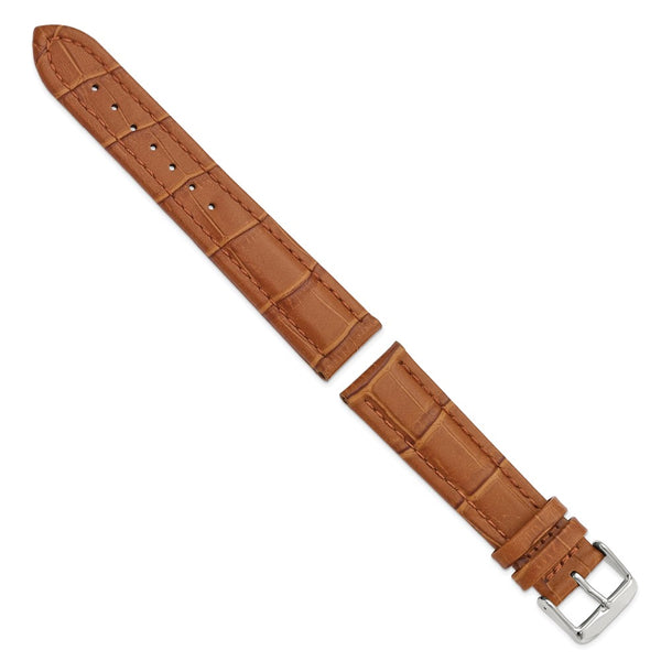 20mm Light Brown Matte Alligator Grain Silver-tone Bkle Watch Band