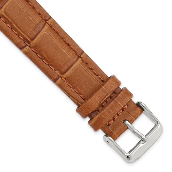 20mm Light Brown Matte Alligator Grain Silver-tone Bkle Watch Band