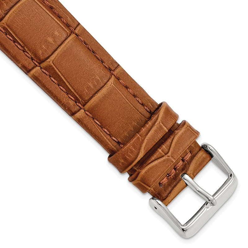 22mm Light Brown Matte Alligator Grain Silver-tone Bkle Watch Band