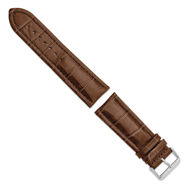 DeBeer 26mm Havana Matte Alligator Grain Leather with Silver-tone Buckle 7.5 inch Watch Band