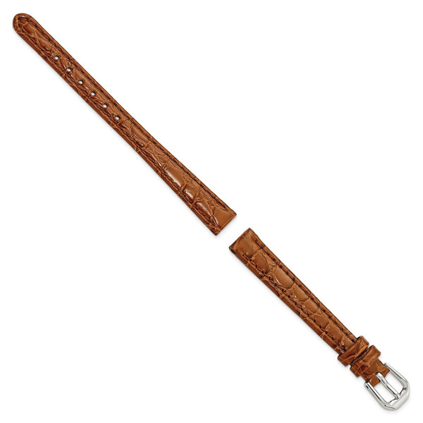 DeBeer 10mm Havana Alligator Grain Leather with Silver-tone Buckle 6.75 inch Watch Band