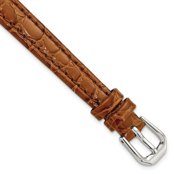 10mm Brown Alligator Grain Leather Silver-tone Buckle Watch Band