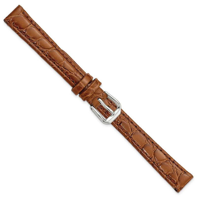 12mm Brown Alligator Grain Leather Silver-tone Buckle Watch Band