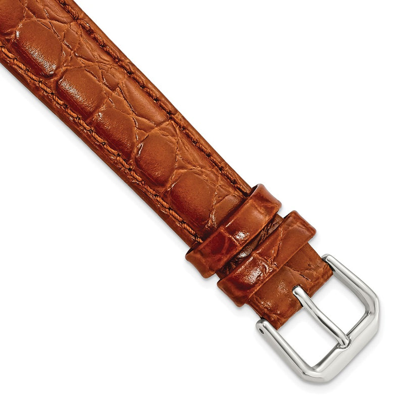16mm Brown Alligator Grain Leather Silver-tone Buckle Watch Band