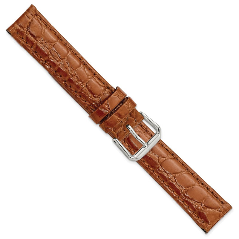 17mm Brown Alligator Grain Leather Silver-tone Buckle Watch Band