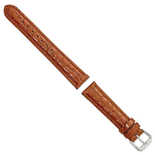 18mm Brown Alligator Grain Leather Silver-tone Buckle Watch Band