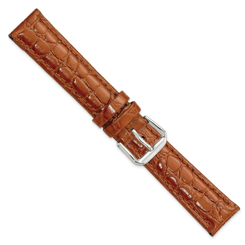 18mm Brown Alligator Grain Leather Silver-tone Buckle Watch Band