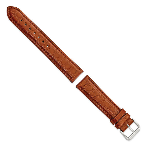 19mm Brown Alligator Grain Leather Silver-tone Buckle Watch Band