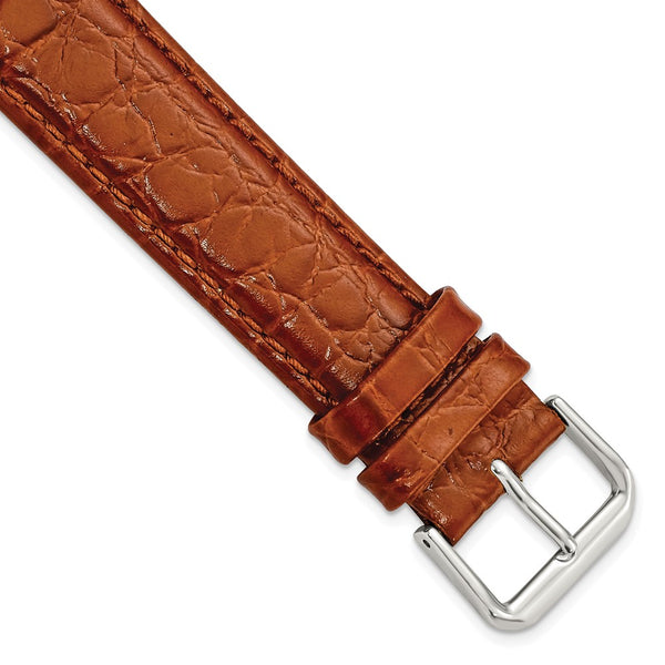 19mm Brown Alligator Grain Leather Silver-tone Buckle Watch Band