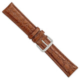 20mm Brown Alligator Grain Leather Silver-tone Buckle Watch Band