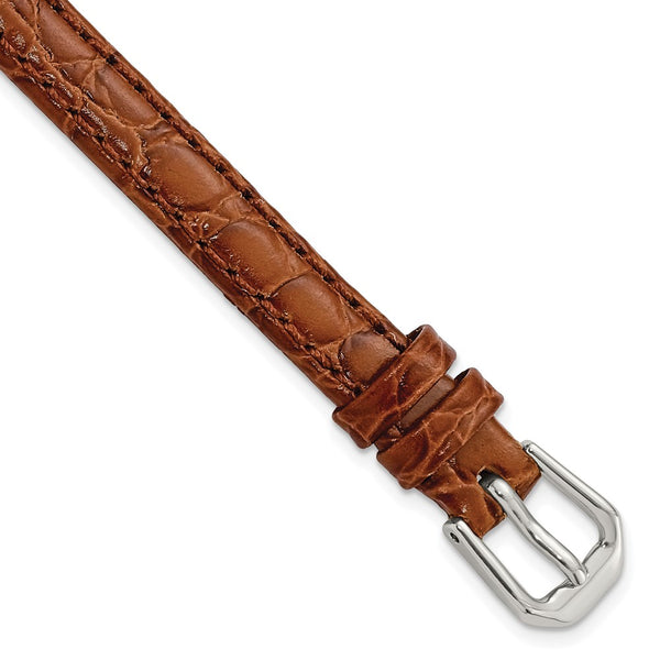 8mm Brown Alligator Grain Leather Silver-tone Buckle Watch Band