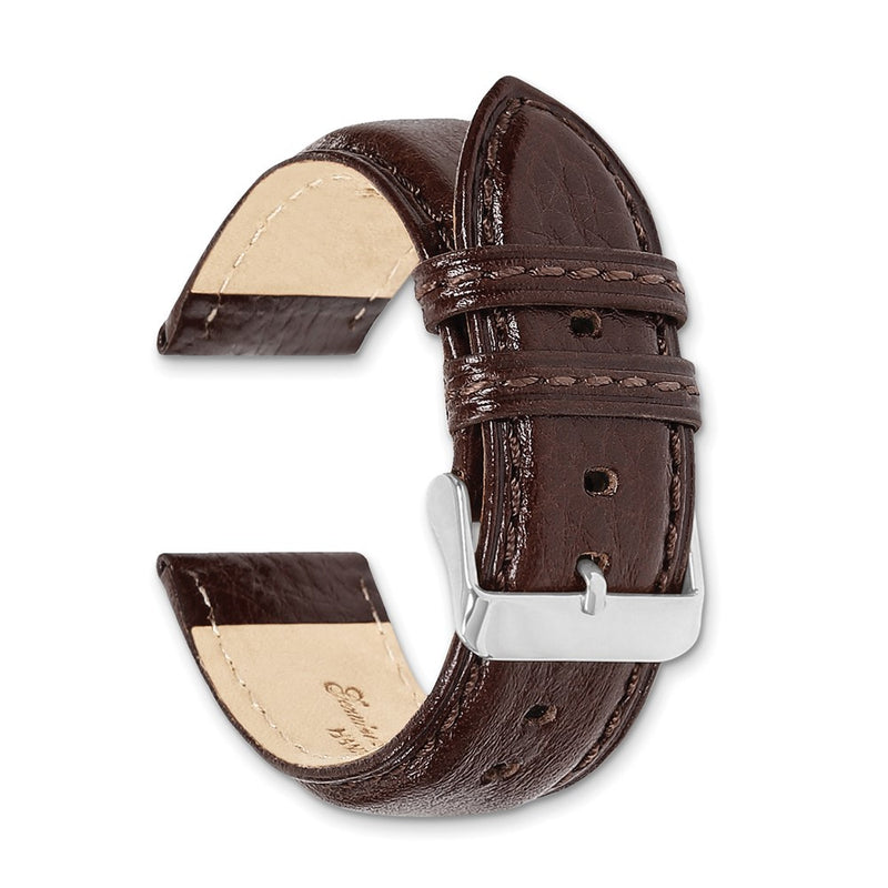 DeBeer 22mm Dark Brown Belting Leather with Brushed Silver-tone Steel Buckle 7.75 inch Watch Band