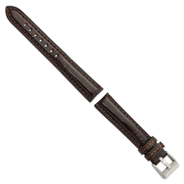 DeBeer 18mm Dark Brown Belting Leather with Brushed Silver-tone Steel Buckle 7.75 inch Watch Band