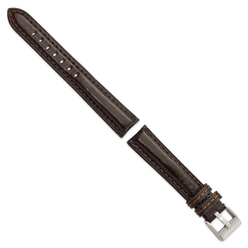 DeBeer 18mm Dark Brown Belting Leather with Brushed Silver-tone Steel Buckle 7.75 inch Watch Band