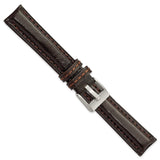 DeBeer 18mm Dark Brown Belting Leather with Brushed Silver-tone Steel Buckle 7.75 inch Watch Band