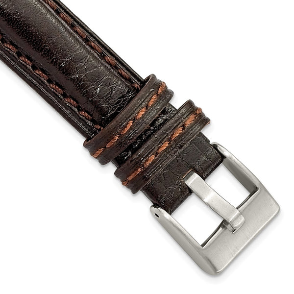 DeBeer 18mm Dark Brown Belting Leather with Brushed Silver-tone Steel Buckle 7.75 inch Watch Band