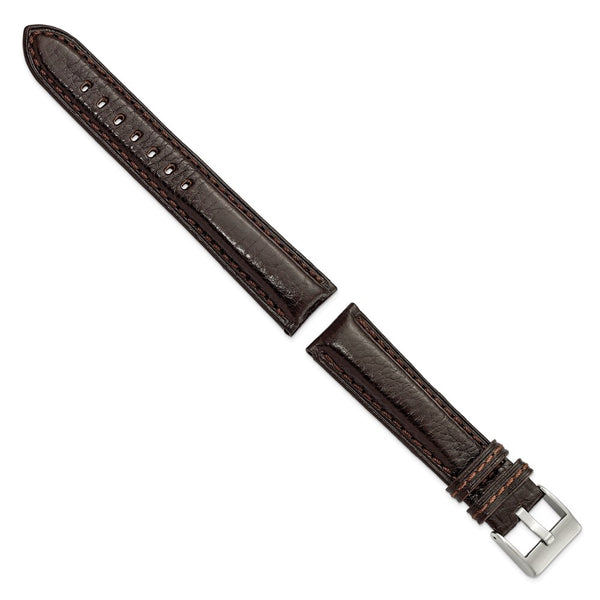 DeBeer 20mm Dark Brown Belting Leather with Brushed Silver-tone Steel Buckle 7.75 inch Watch Band