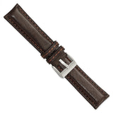 22mm Dark Brown Belting Leather Brushed Stainless Steel Buckle Watch Band