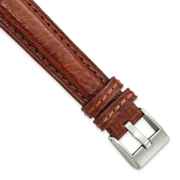 18mm Mahogany Brn Belting Leather Brushed Stainless Steel Buckle Watch Band