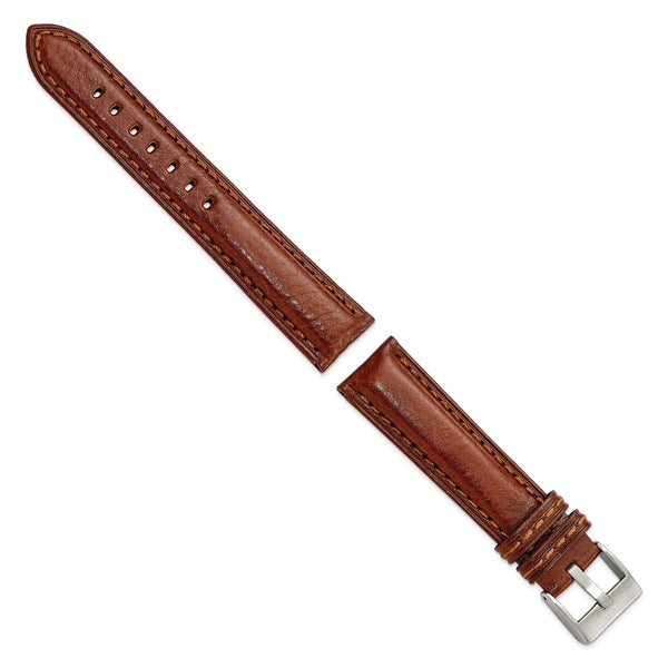 20mm Mahogany Brn Belting Leather Brushed Stainless Steel Buckle Watch Band