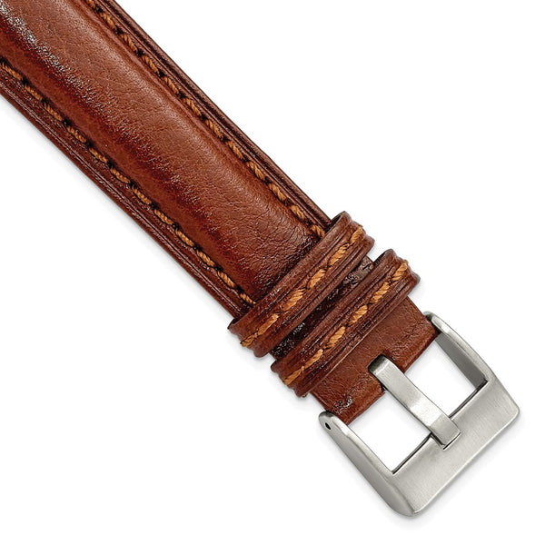 20mm Mahogany Brn Belting Leather Brushed Stainless Steel Buckle Watch Band