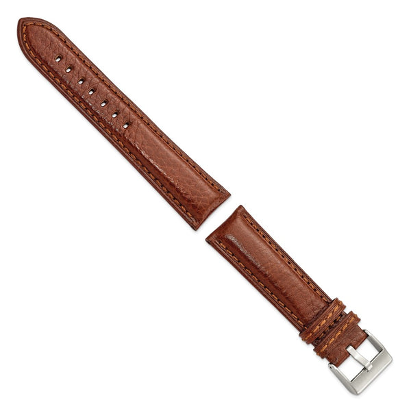 22mm Mahogany Brn Belting Leather Brushed Stainless Steel Buckle Watch Band