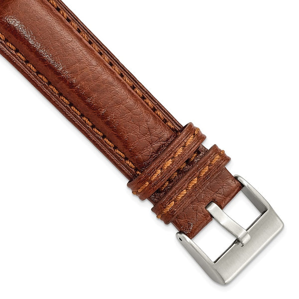 22mm Mahogany Brn Belting Leather Brushed Stainless Steel Buckle Watch Band