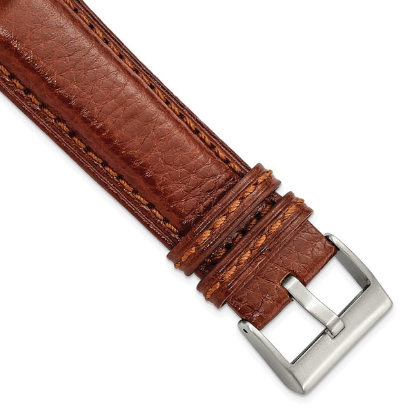 24mm Mahogany Brn Belting Leather Brushed Stainless Steel Buckle Watch Band