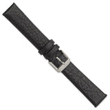 18mm Black Distrssed Leather Silver-tone Buckle Watch Band