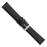 20mm Black Distrssed Leather Silver-tone Buckle Watch Band