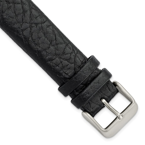 20mm Black Distrssed Leather Silver-tone Buckle Watch Band