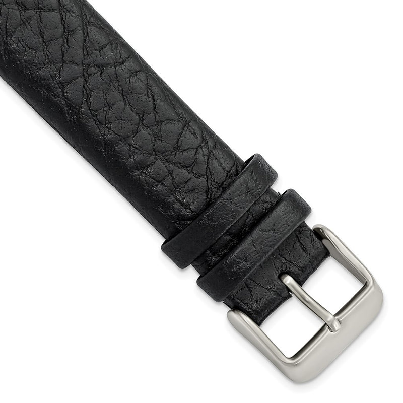 20mm Black Distrssed Leather Silver-tone Buckle Watch Band