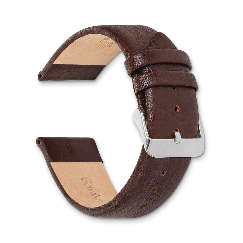 22mm Dark Brown Distrssed Leather Silver-tone Buckle Watch Band