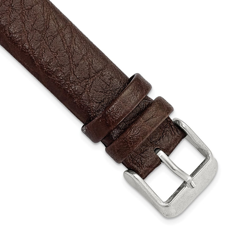 18mm Dark Brown Distrssed Leather Silver-tone Buckle Watch Band