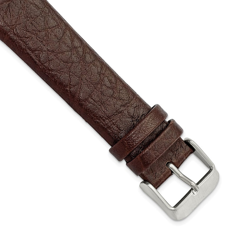 20mm Dark Brown Distrssed Leather Silver-tone Buckle Watch Band