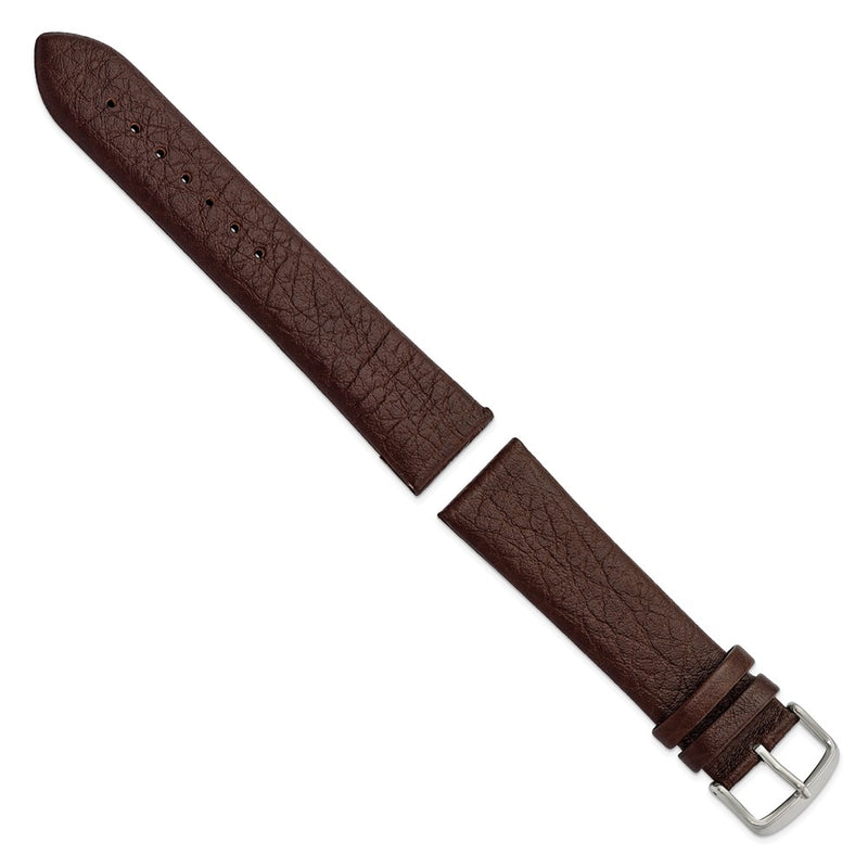 22mm Dark Brown Distrssed Leather Silver-tone Buckle Watch Band