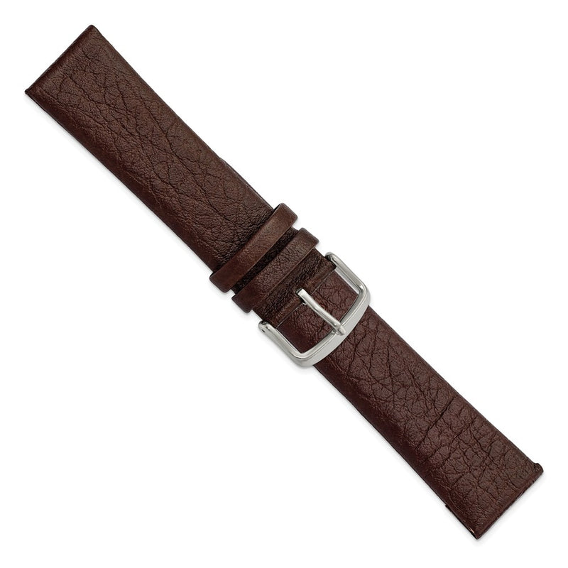 22mm Dark Brown Distrssed Leather Silver-tone Buckle Watch Band