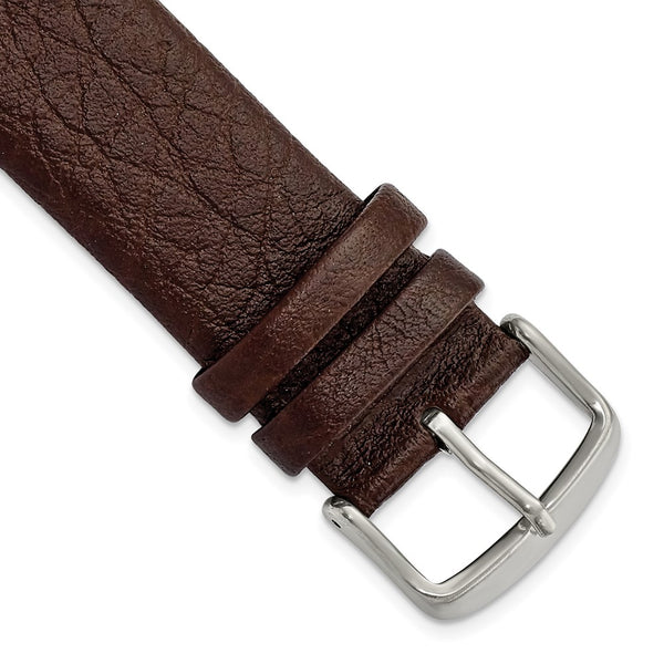 22mm Dark Brown Distrssed Leather Silver-tone Buckle Watch Band