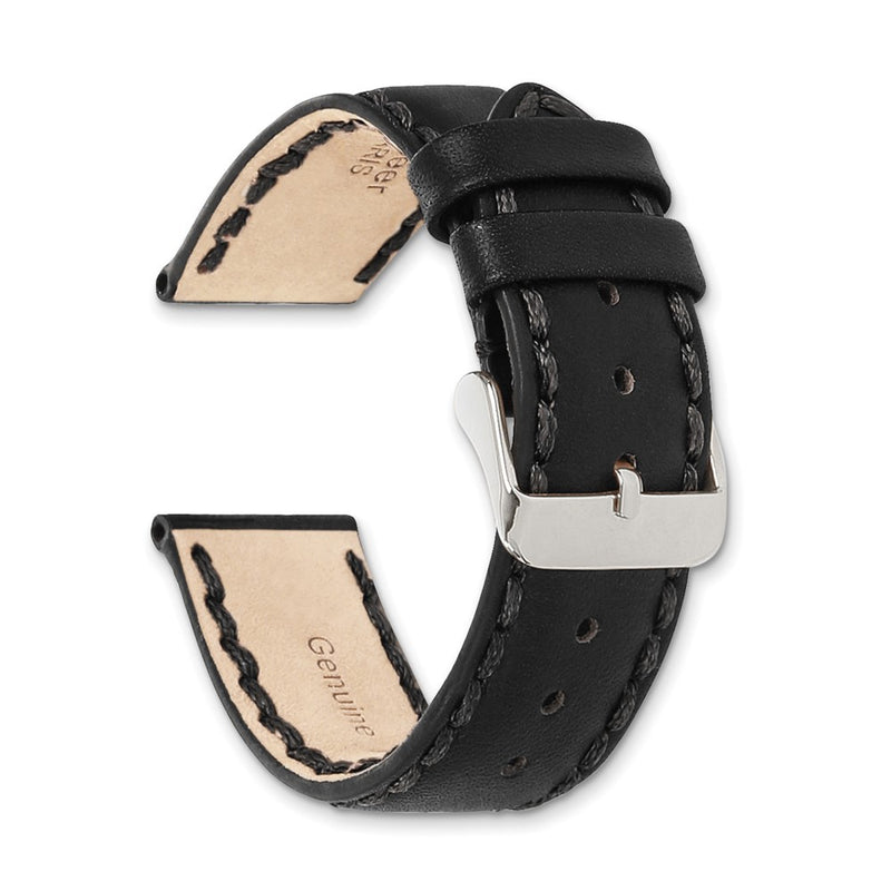 DeBeer 22mm Black Hand Stitched Oil Leather with Brushed Stainless Steel Buckle 7.5 inch Watch Band