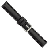 DeBeer 18mm Black Hand Stitched Oil Leather with Brushed Stainless Steel Buckle 7.5 inch Watch Band