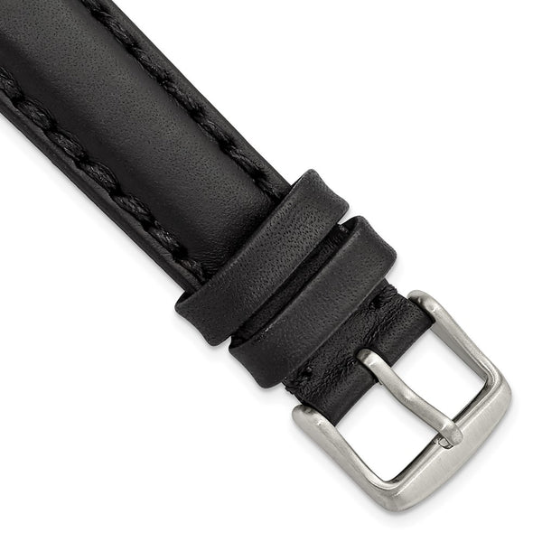 18mm Black Oil Leather Stainless Steel Buckle Watch Band